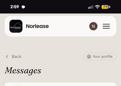 The Messages inbox header, showing a "Your profile" button
